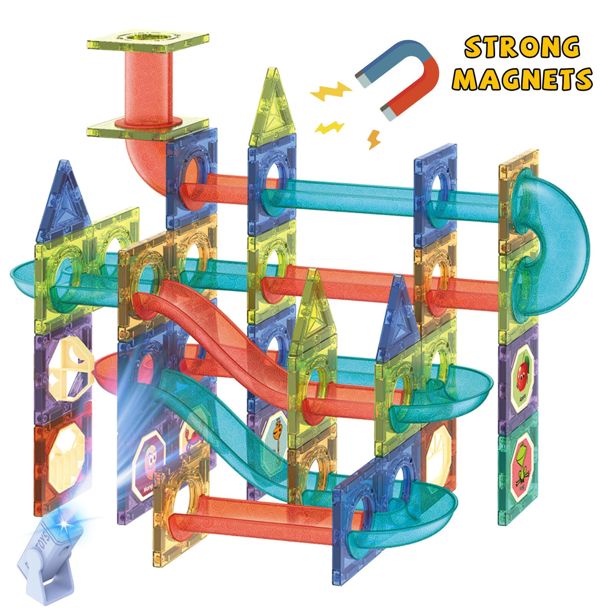 Contixo ST8 Magnetic Light-Up 3D Tiles Building Set - 110 Piece STEM Marble Run Blocks for Kids, Fun Educational Toy for Boys & Girls Ages