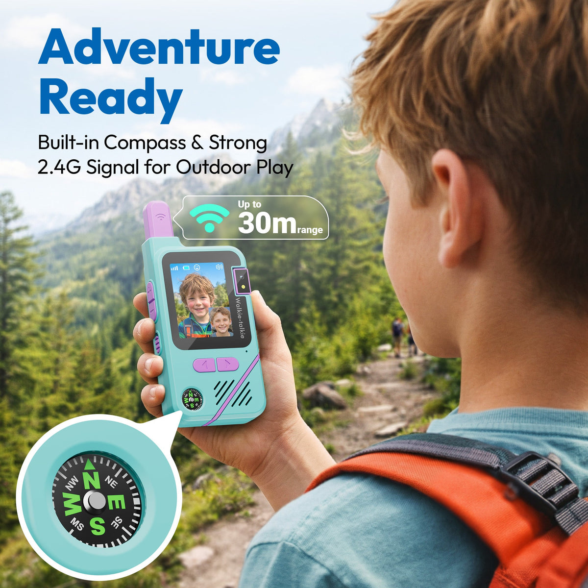 Contixo - TK1 Kids Video Walkie Talkies, 2-Way Video & Voice, Camera, Flashlight, Voice Changer, SOS Alarm - 2 Pack - Blue, Green