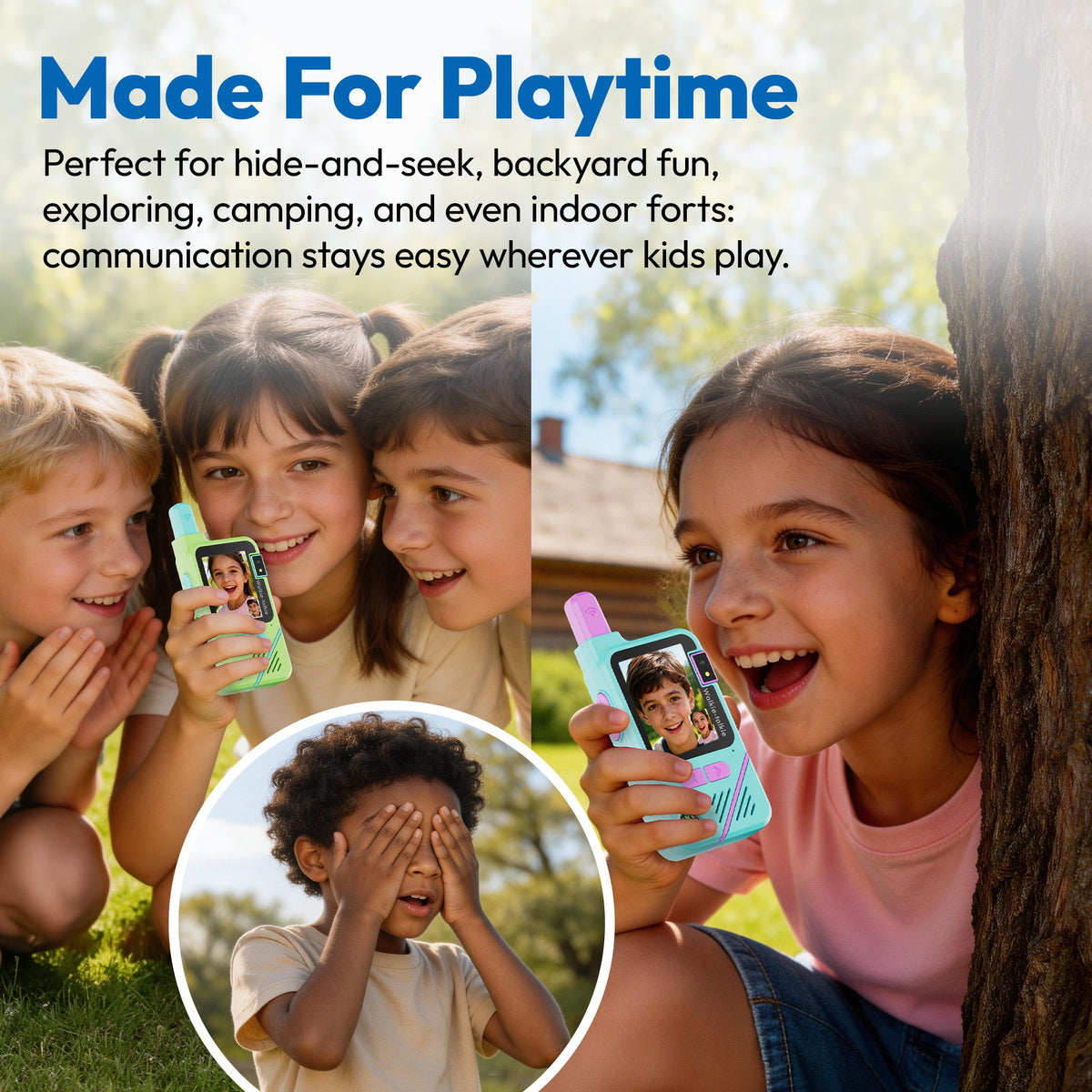 Contixo - TK1 Kids Video Walkie Talkies, 2-Way Video & Voice, Camera, Flashlight, Voice Changer, SOS Alarm - 2 Pack - Blue, Green