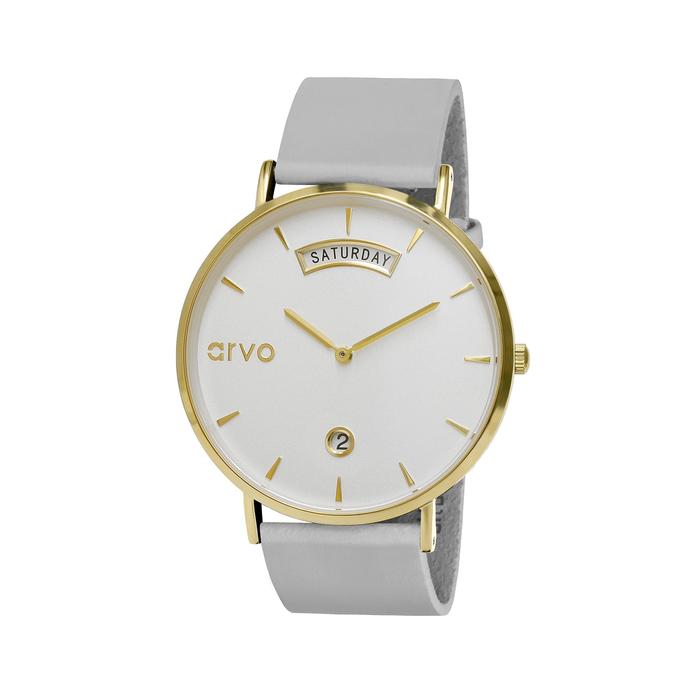 Arvo Awristacrat Watch - Gold - Gray Leather Band by Arvo