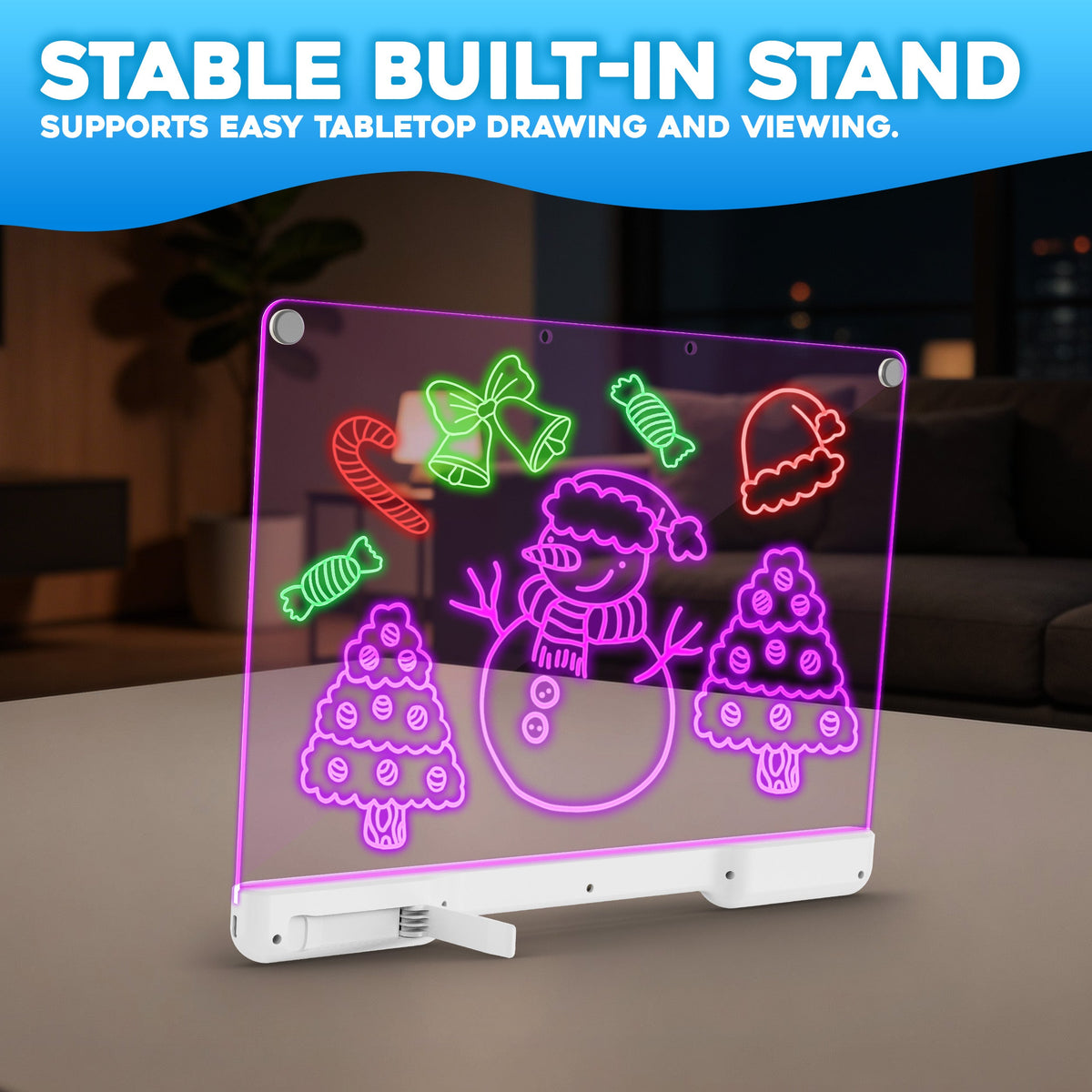 Contixo WB1 16" Led Drawing Board for Kids Rechargeable, Portable Doodle Glow LED Note Board With 10 Light Modes, Neon Art Dry Erase Light Up Drawing Pad With Stand, Ideal Gifts for Kids Boys & Girls