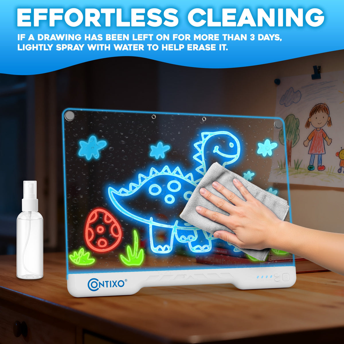 Contixo WB1 16" Led Drawing Board for Kids Rechargeable, Portable Doodle Glow LED Note Board With 10 Light Modes, Neon Art Dry Erase Light Up Drawing Pad With Stand, Ideal Gifts for Kids Boys & Girls