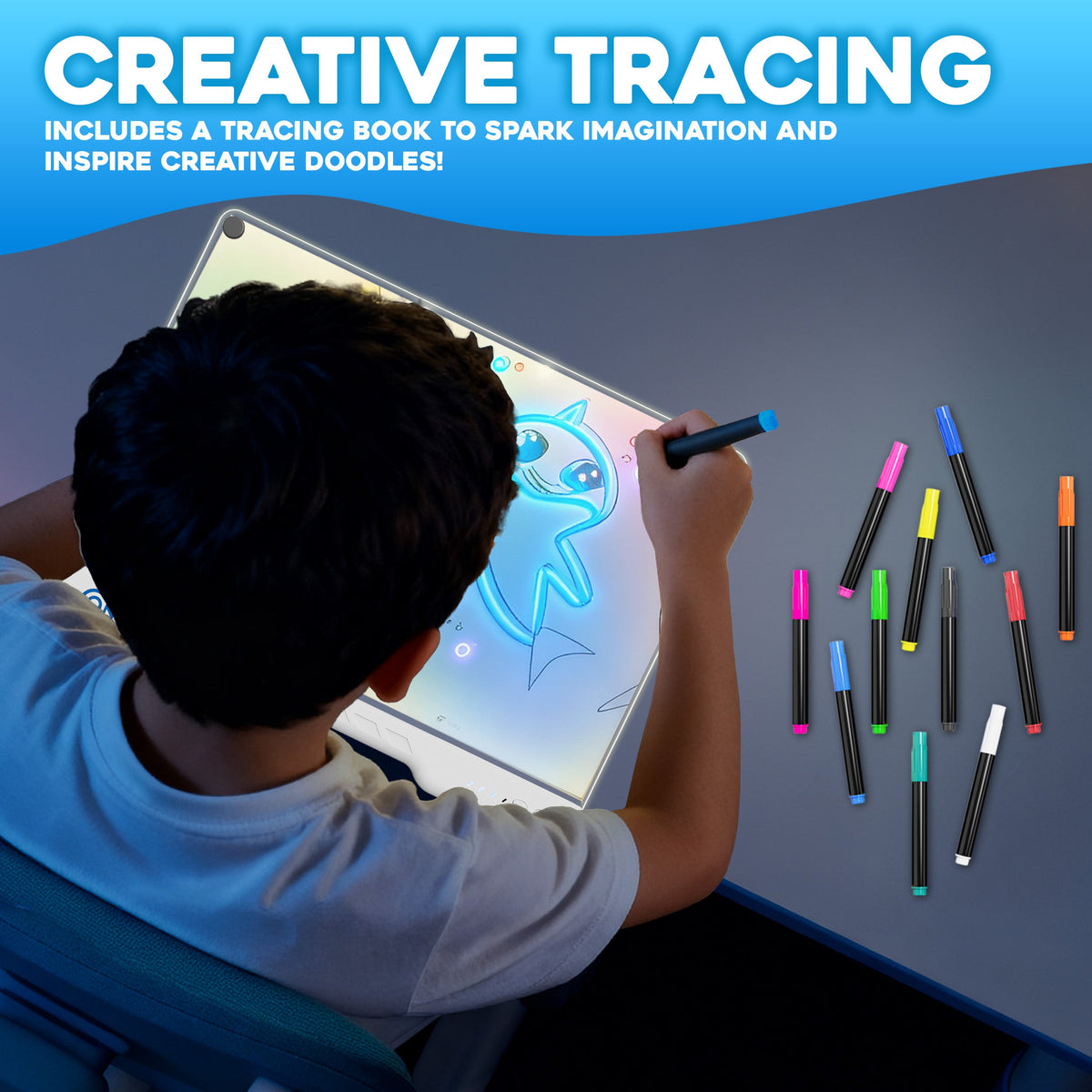 Contixo WB1 16" Led Drawing Board for Kids Rechargeable, Portable Doodle Glow LED Note Board With 10 Light Modes, Neon Art Dry Erase Light Up Drawing Pad With Stand, Ideal Gifts for Kids Boys & Girls