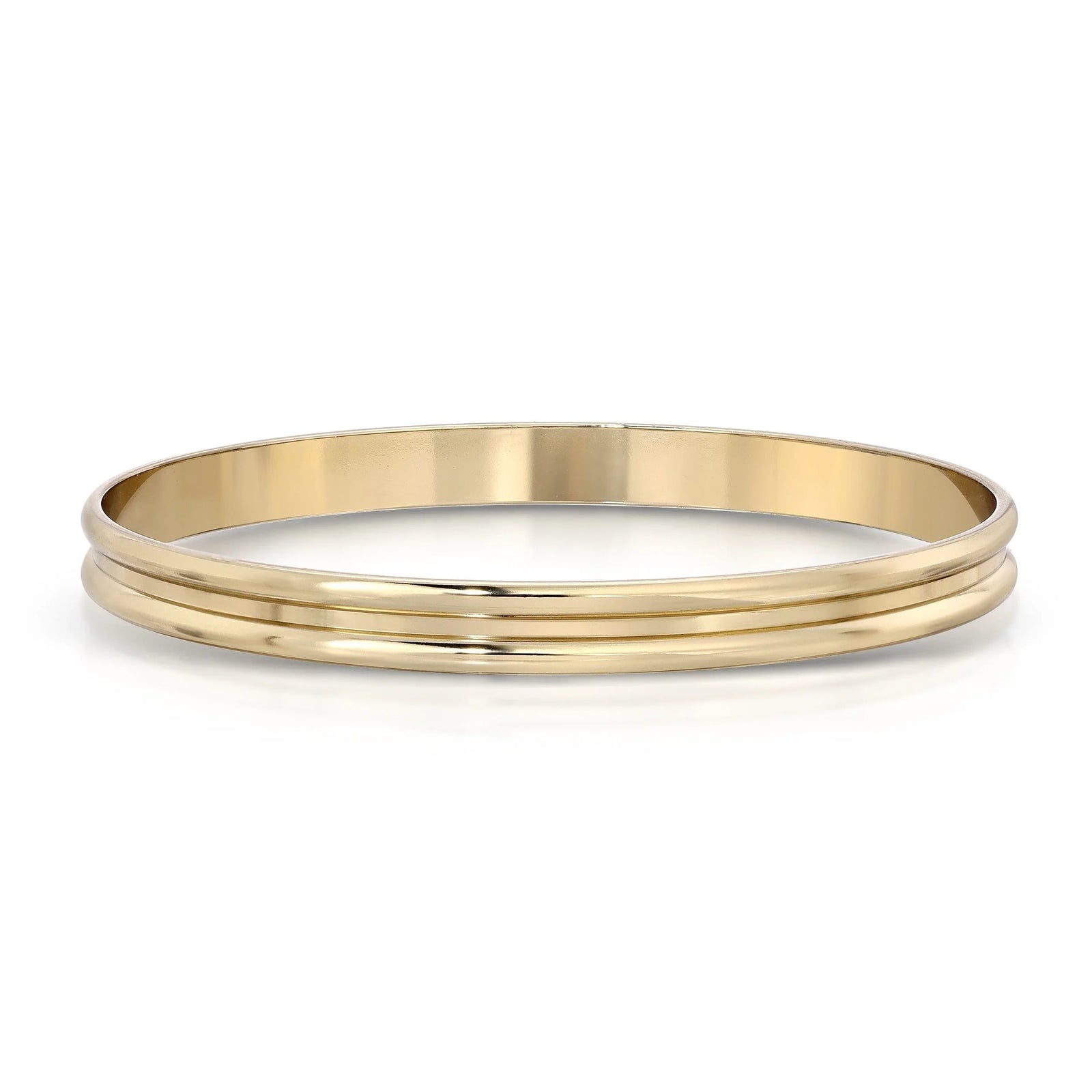 Gold-colored 14k gold ecoat double domed wide bangle bracelet