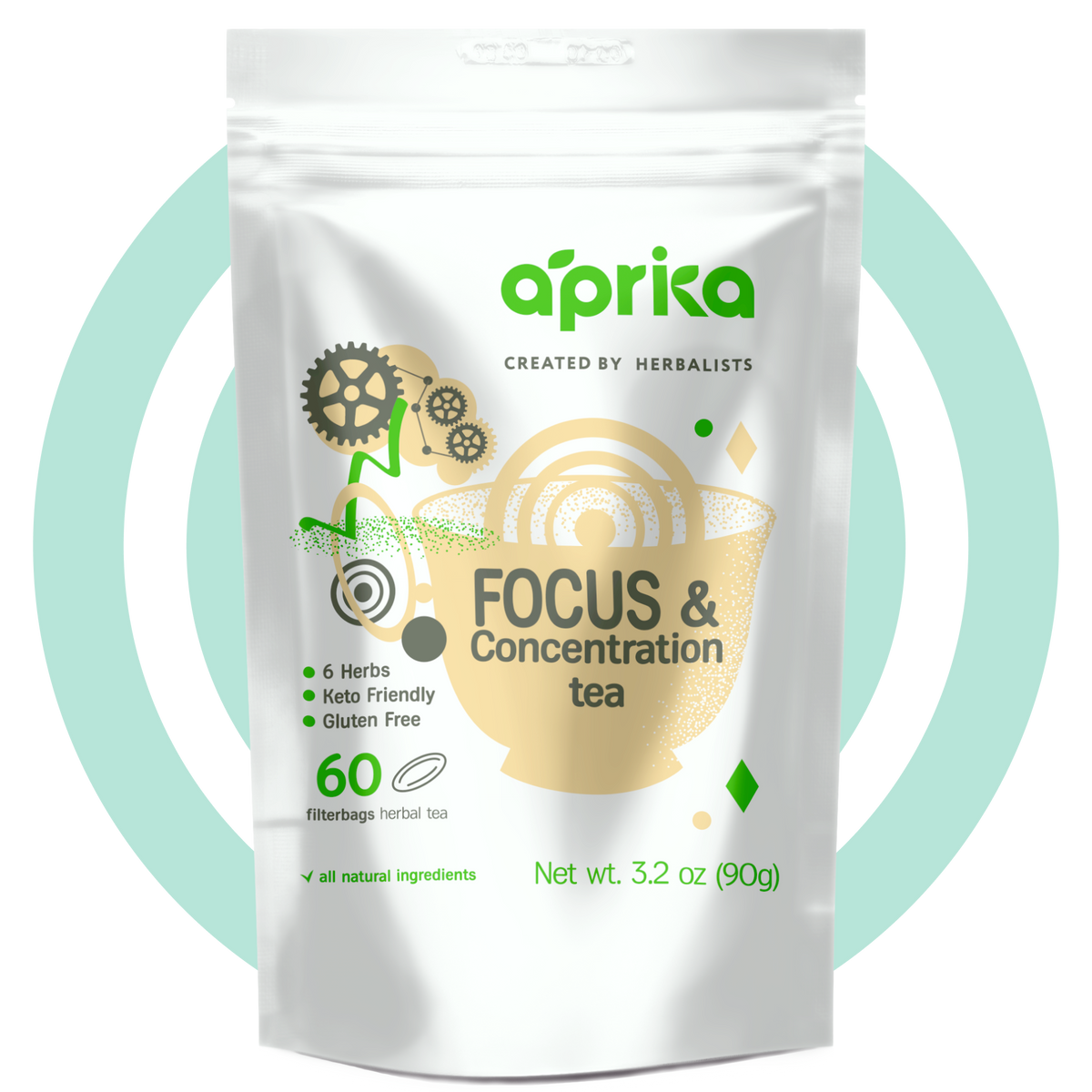 Focus &amp; Concentration Herbal Tea, 60 bags by Aprika Life