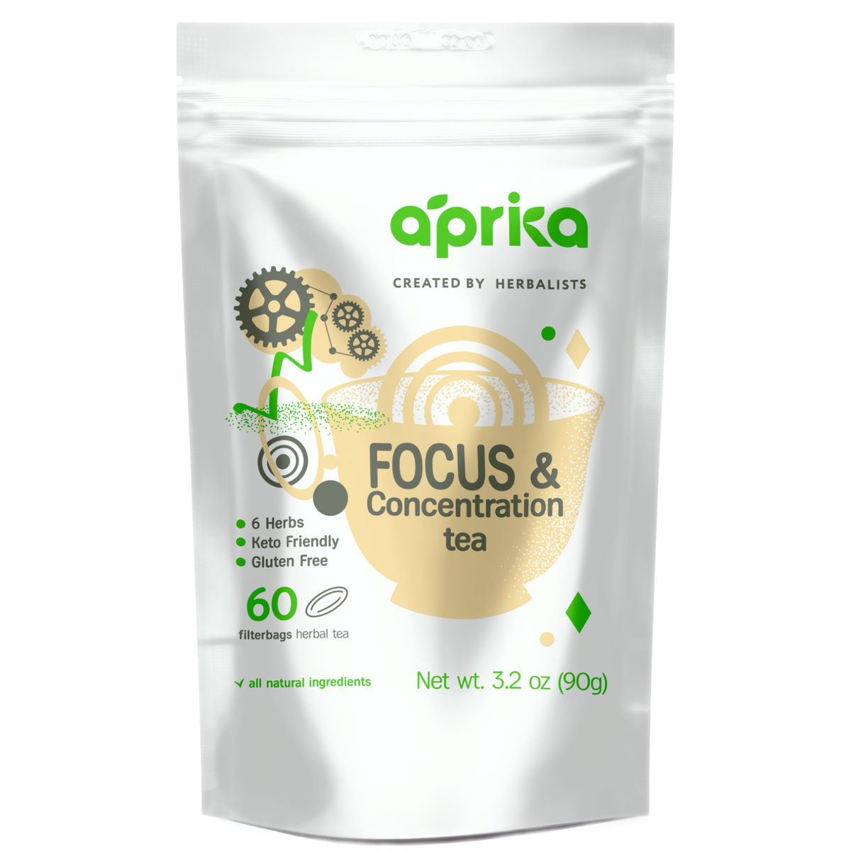 Focus &amp; Concentration Herbal Tea, 60 bags by Aprika Life