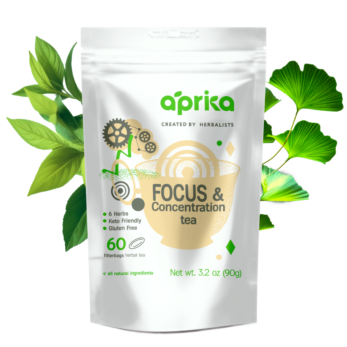 Focus &amp; Concentration Herbal Tea, 60 bags by Aprika Life