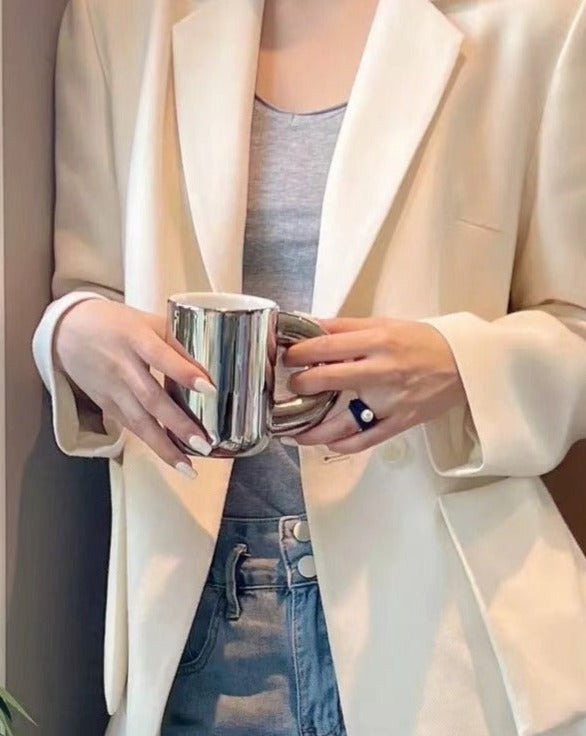 Handcrafted Ceramic Chubby Mugs With Big Twisted Handle - Unique Stylish Tea & Coffee Cups
