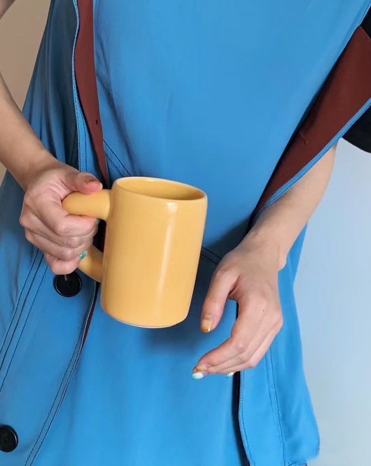 Handcrafted Ceramic Chubby Mugs With Big Twisted Handle - Unique Stylish Tea & Coffee Cups