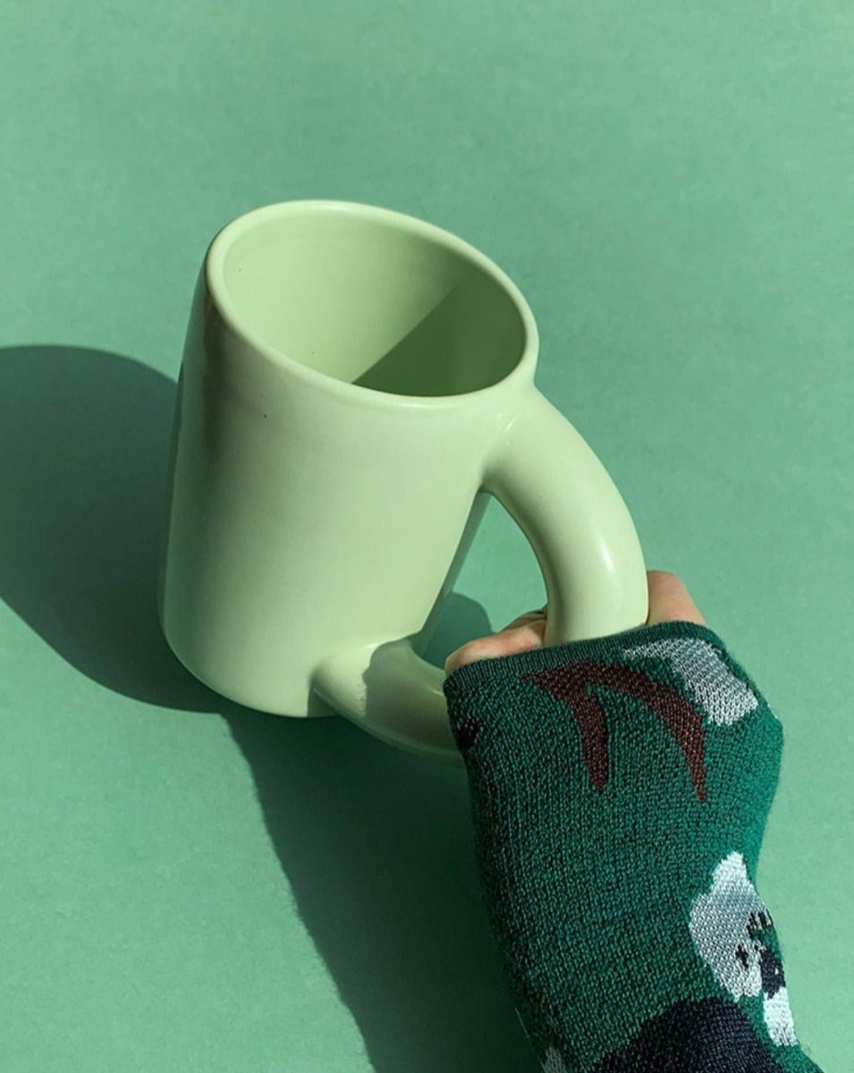 Handcrafted Ceramic Chubby Mugs With Big Twisted Handle - Unique Stylish Tea & Coffee Cups