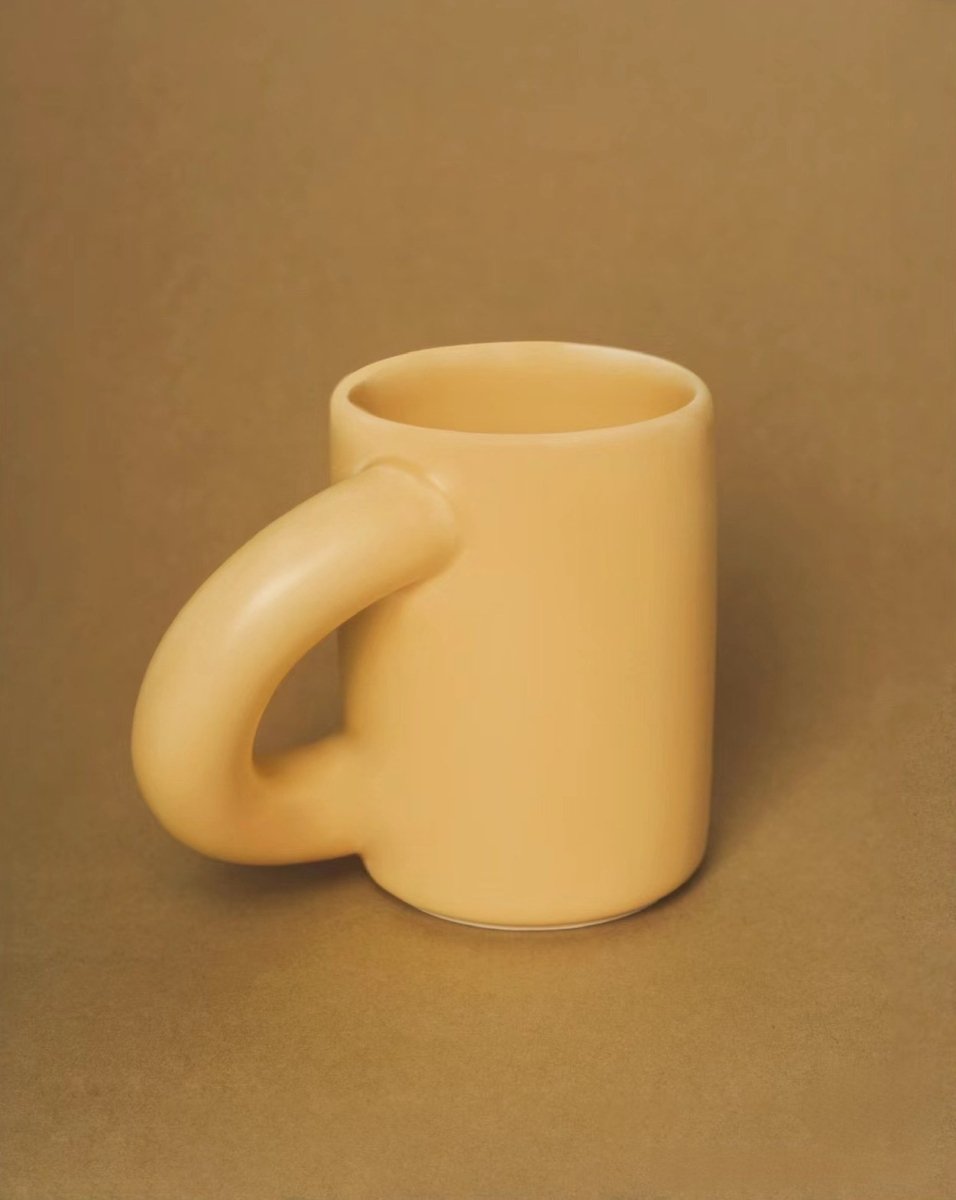 Handcrafted Ceramic Chubby Mugs With Big Twisted Handle - Unique Stylish Tea & Coffee Cups