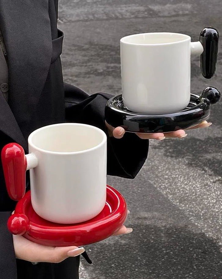 Handmade !? Ceramic Coffee Mug With Saucer - Unique Cute Funny Novelty Mugs