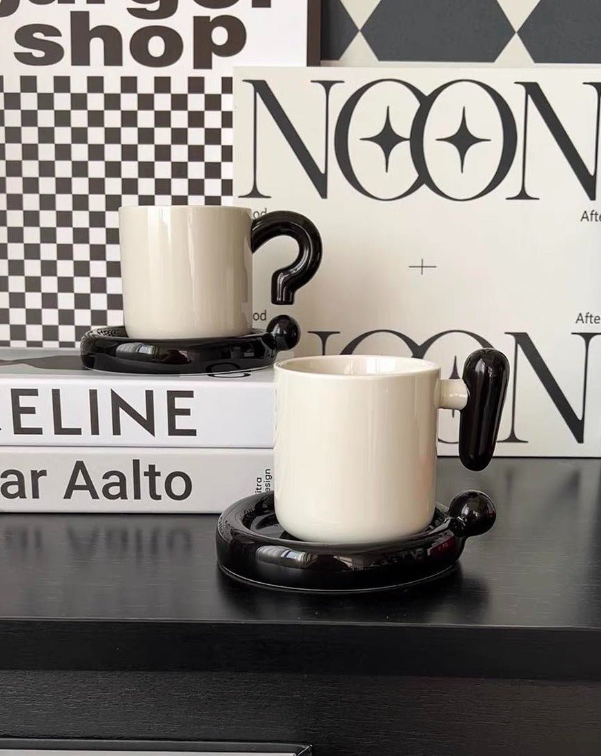 Handmade !? Ceramic Coffee Mug With Saucer - Unique Cute Funny Novelty Mugs