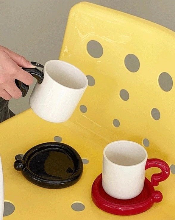 Handmade !? Ceramic Coffee Mug With Saucer - Unique Cute Funny Novelty Mugs