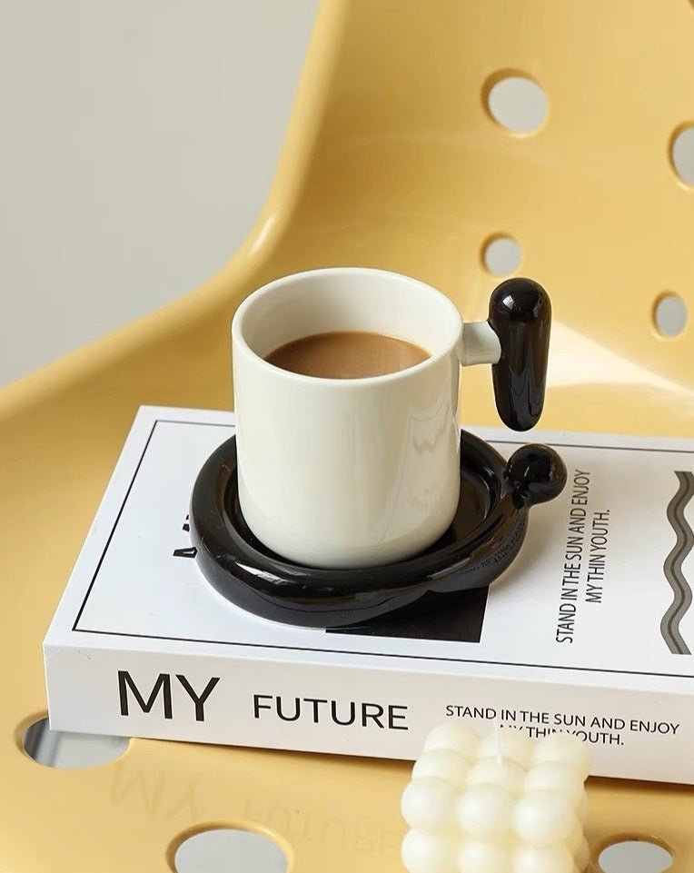 Handmade !? Ceramic Coffee Mug With Saucer - Unique Cute Funny Novelty Mugs