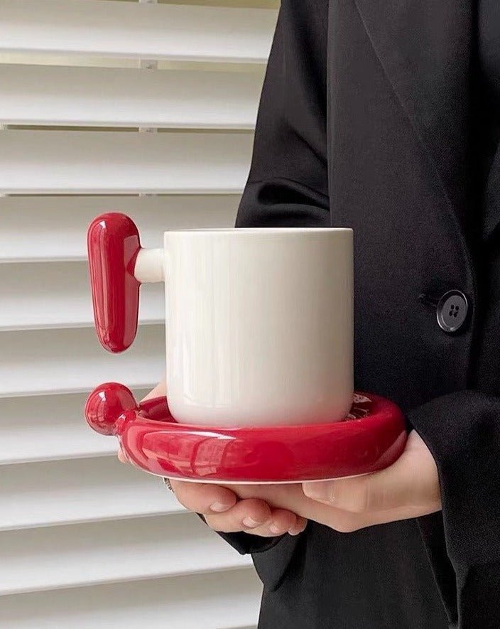 Handmade !? Ceramic Coffee Mug With Saucer - Unique Cute Funny Novelty Mugs