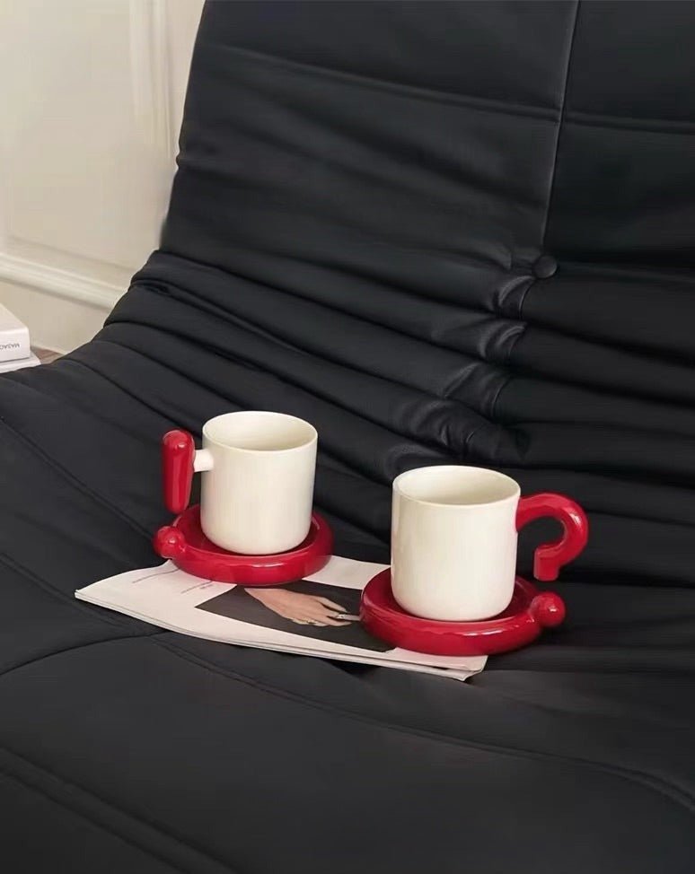 Handmade !? Ceramic Coffee Mug With Saucer - Unique Cute Funny Novelty Mugs