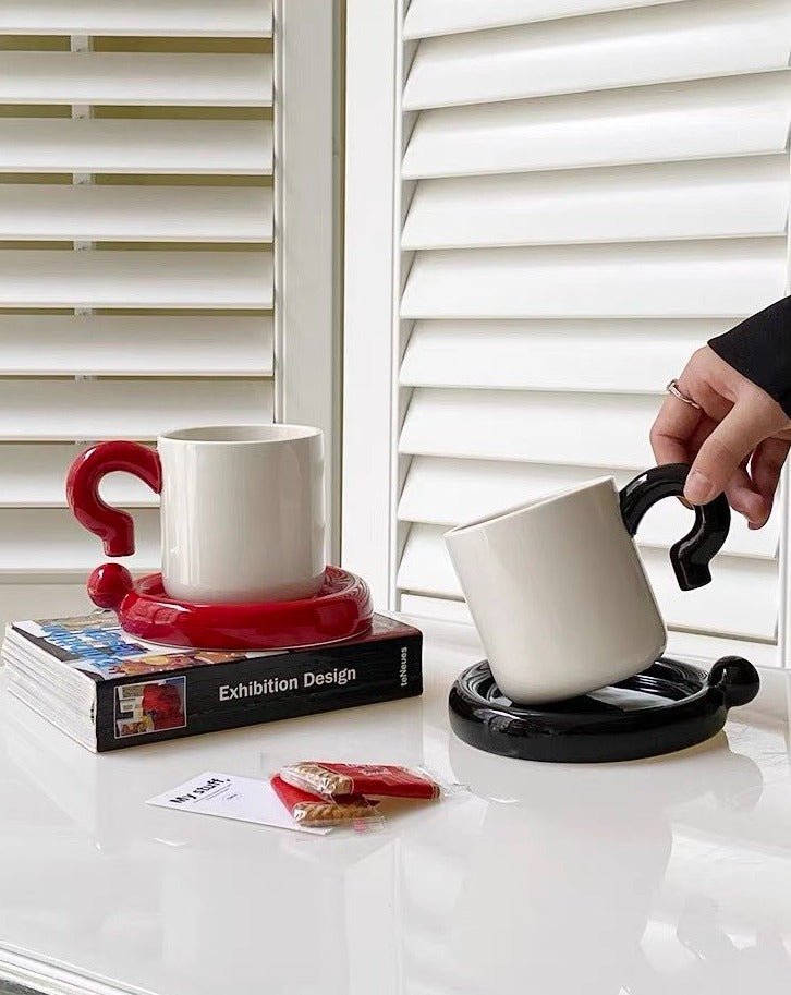 Handmade !? Ceramic Coffee Mug With Saucer - Unique Cute Funny Novelty Mugs
