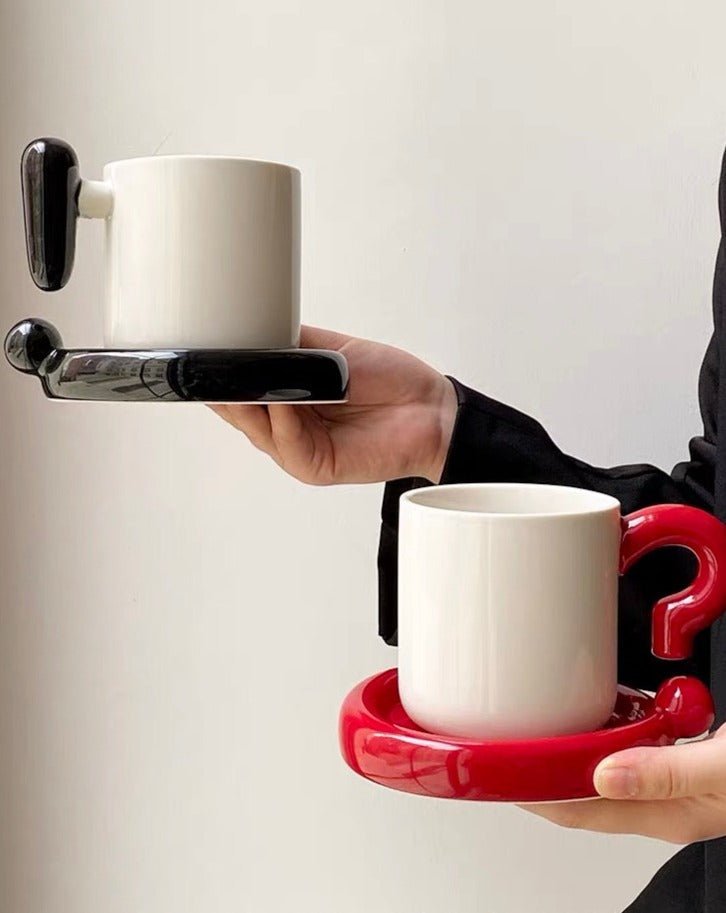 Handmade !? Ceramic Coffee Mug With Saucer - Unique Cute Funny Novelty Mugs