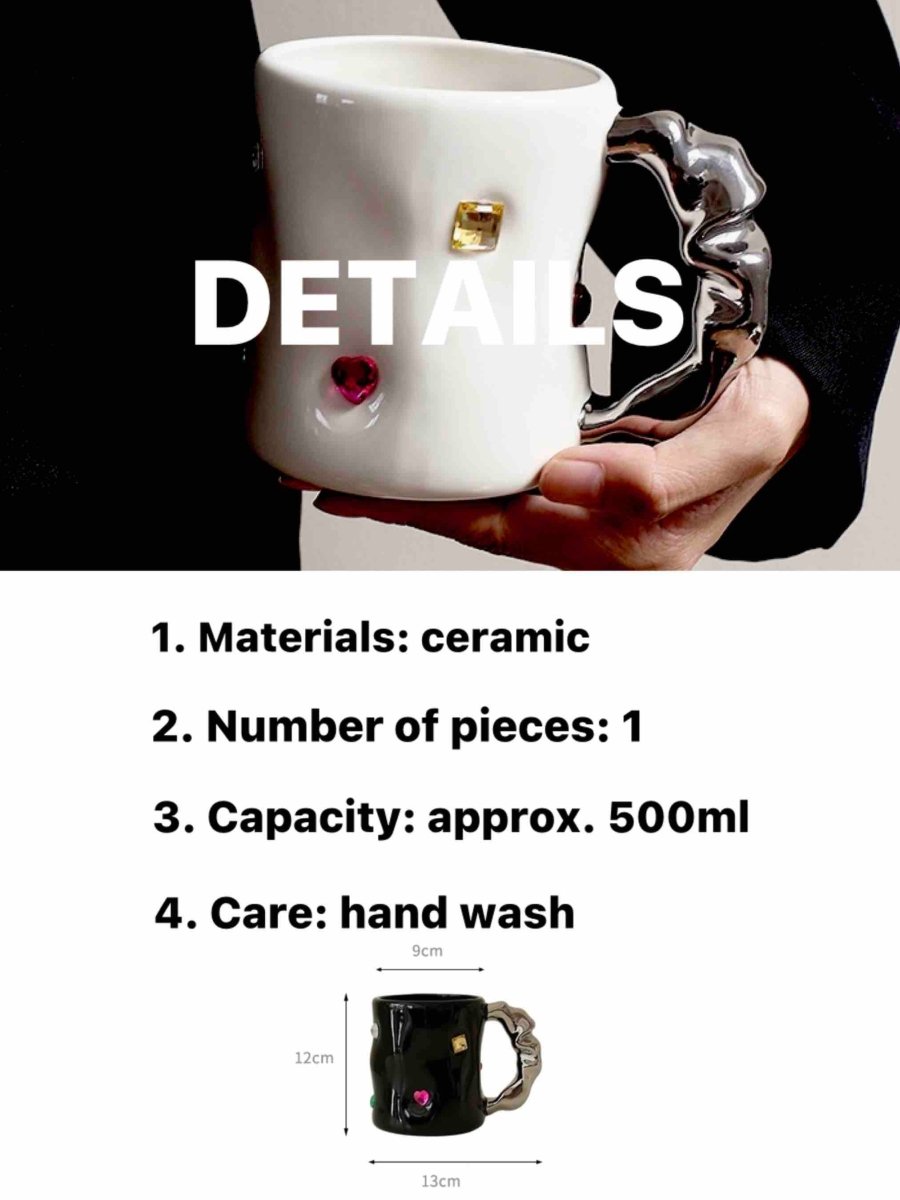 Handmade Ceramic Gemstone Couple Coffee Mugs With Wavy Handle