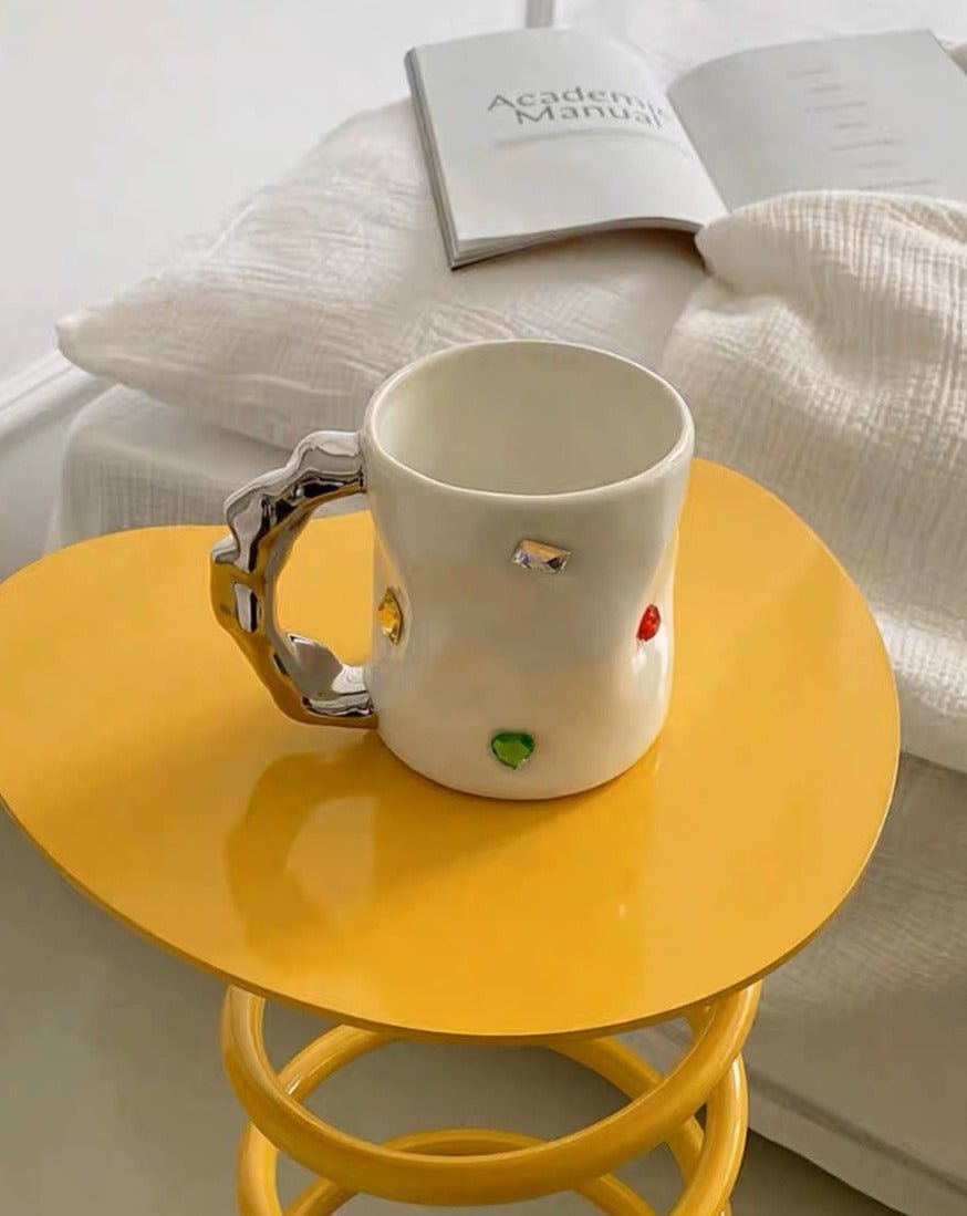 Handmade Ceramic Gemstone Couple Coffee Mugs With Wavy Handle