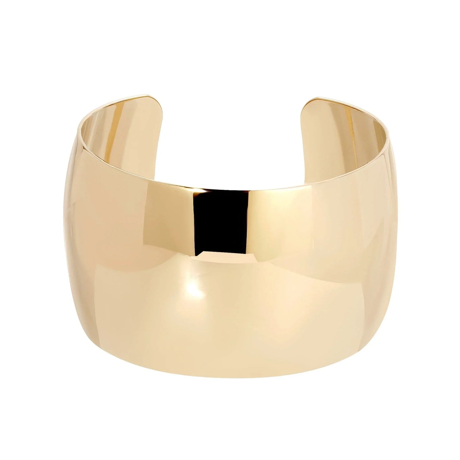 Shiny 14k gold large domed cuff bracelet with high Polish finish for elegant style