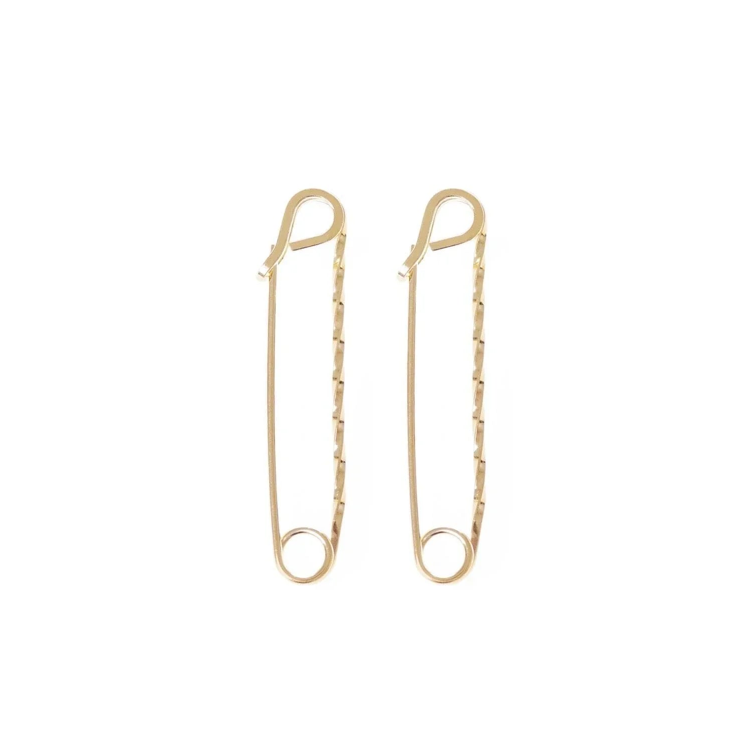 Medium twisted safety pin earrings in 14k yellow gold rhodium finish