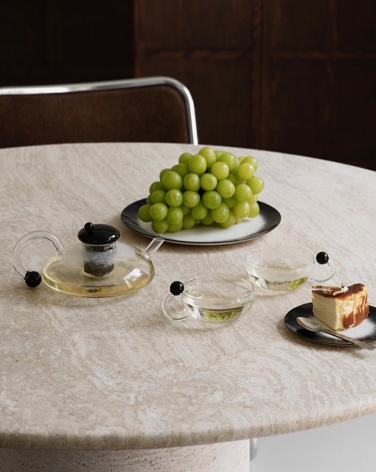 Nordic Style Vintage Glass Tea Set ( 1 Tea Kettle With Loose Leaf Infuser + 2 Cups )