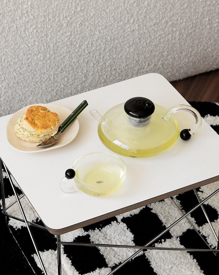 Nordic Style Vintage Glass Tea Set ( 1 Tea Kettle With Loose Leaf Infuser + 2 Cups )