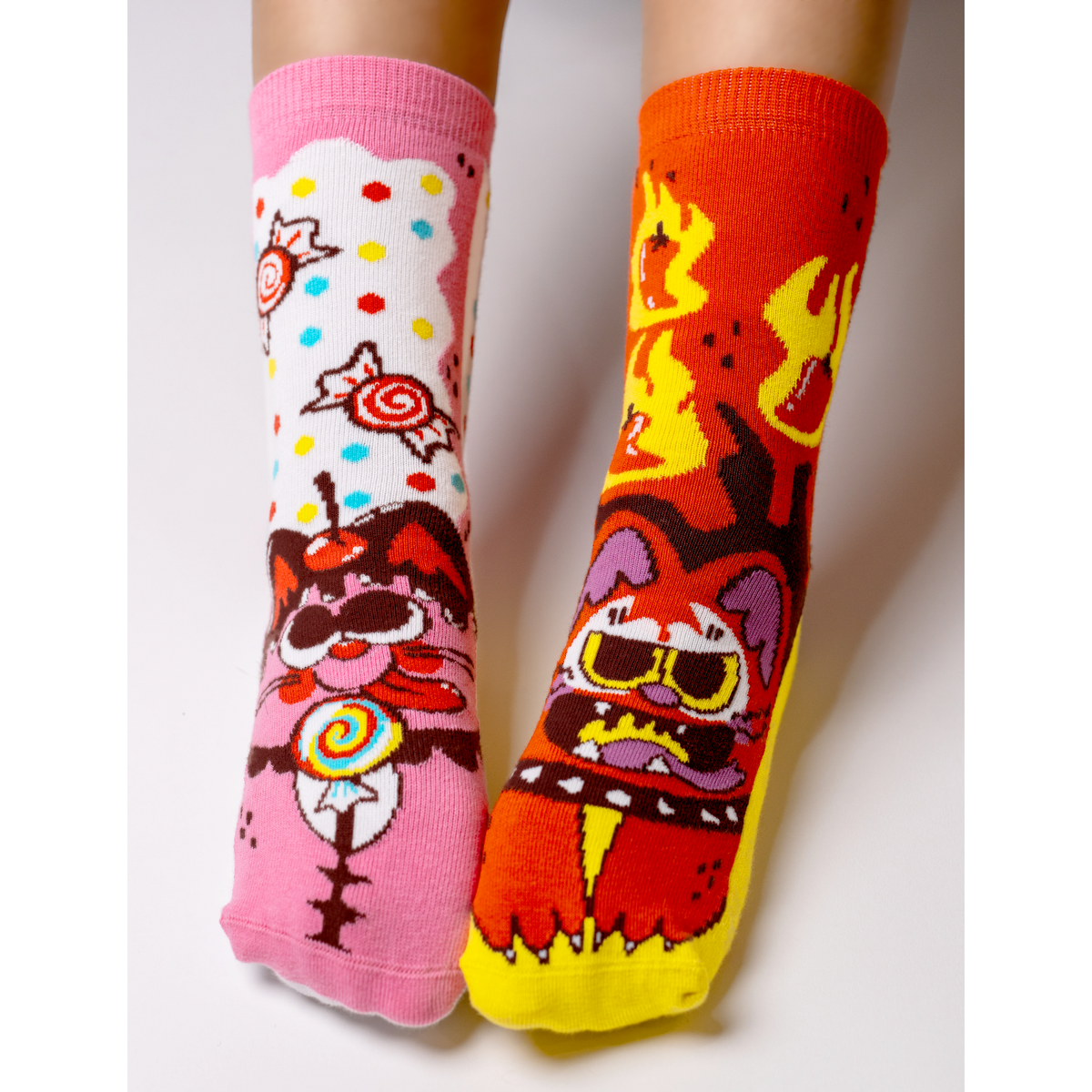 KIDS PURRTY SWEET &amp; FELINE SPICY NO SLIP SOCKS