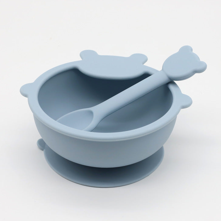 Baby Cartoon Bear Shape Complementary Food Training Silicone Bowl With Spoon Sets, MyKids-USA®, Baby Gift Sets, MyKids-USA - Size/Age - Average Size (0-8Y) - Color - Blue -  -  - JM2204221431-C