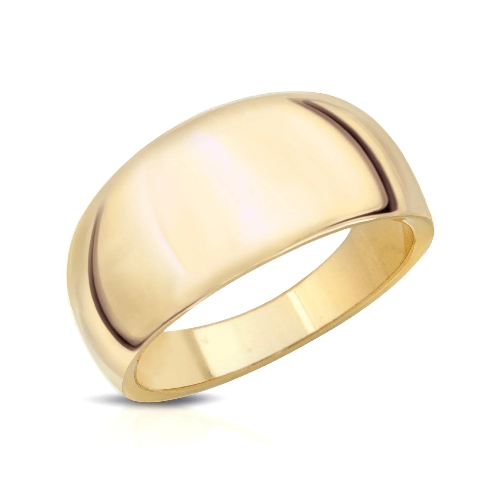 Polished gold band Rowan Ring featuring tapered domed recycled brass for sustainable fashion
