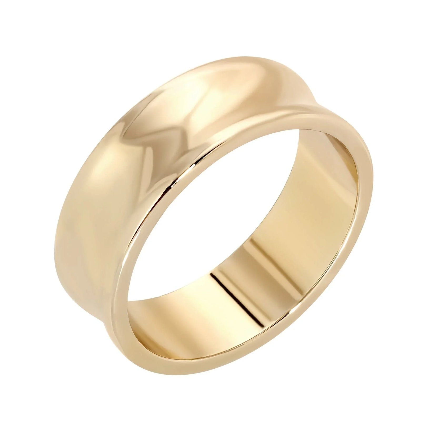 Polished 14k yellow gold Small Olivia Ring with a 3mm wide concave design