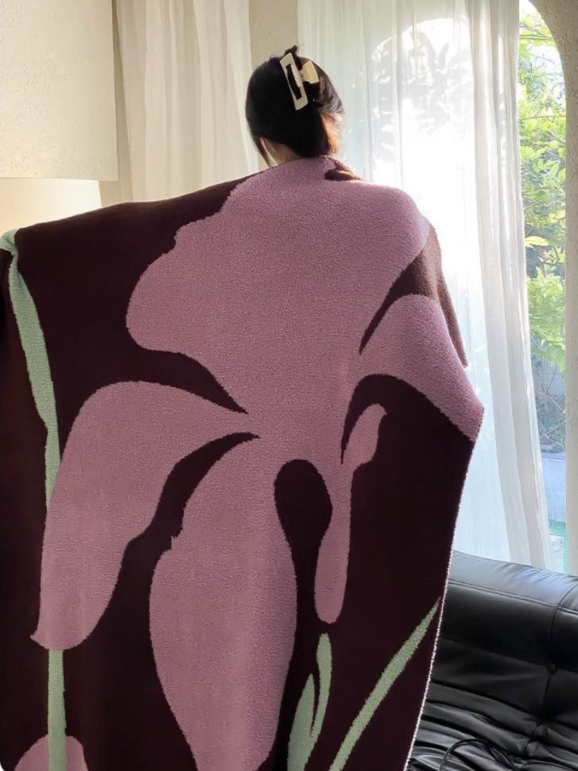 Terracotta Iris Throw Blanket - Warm Thick Earthy Tone Fall Blanket - Iris Throw Blanket - INSPECIAL HOME