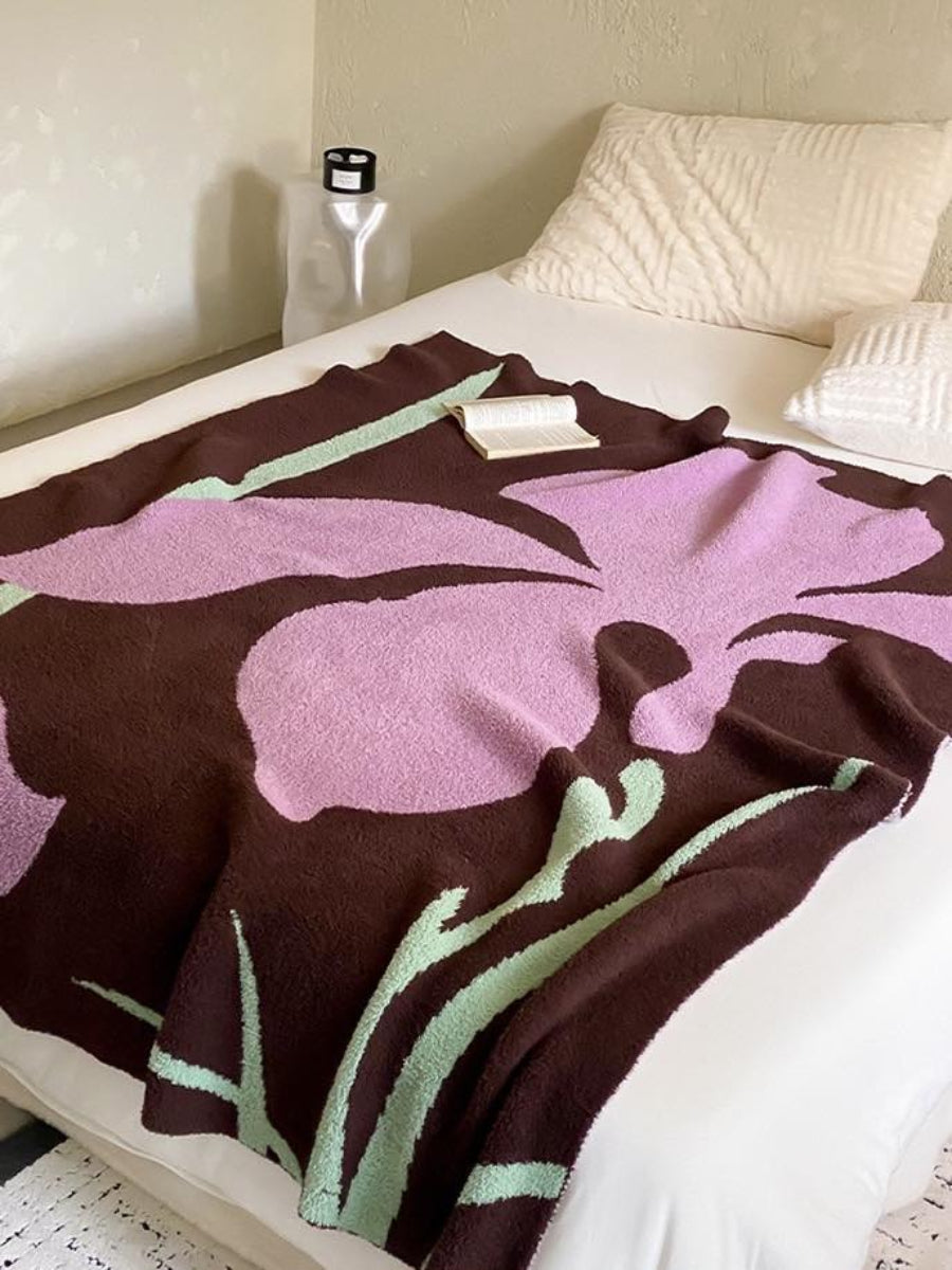Terracotta Iris Throw Blanket - Warm Thick Earthy Tone Fall Blanket - Iris Throw Blanket - INSPECIAL HOME