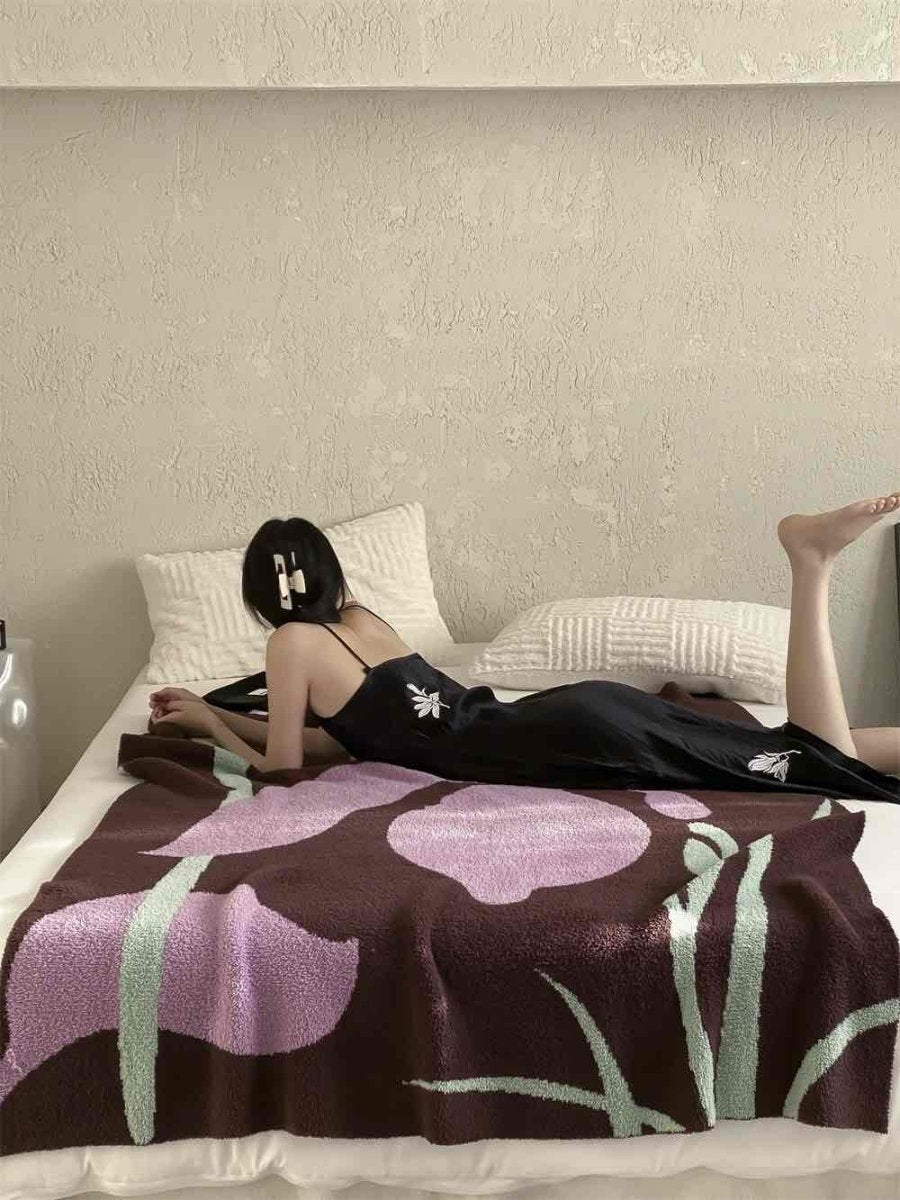 Terracotta Iris Throw Blanket - Warm Thick Earthy Tone Fall Blanket - Iris Throw Blanket - INSPECIAL HOME