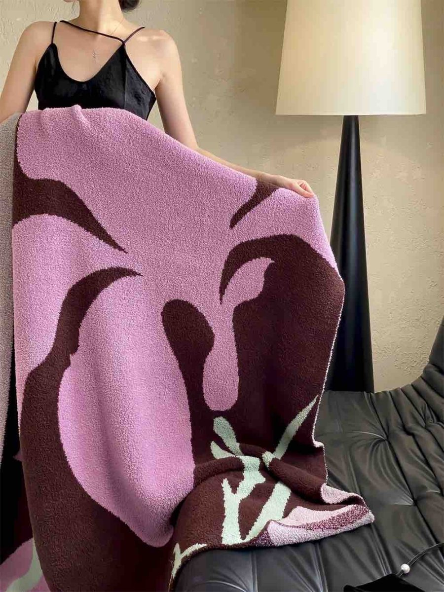 Terracotta Iris Throw Blanket - Warm Thick Earthy Tone Fall Blanket - Iris Throw Blanket - INSPECIAL HOME