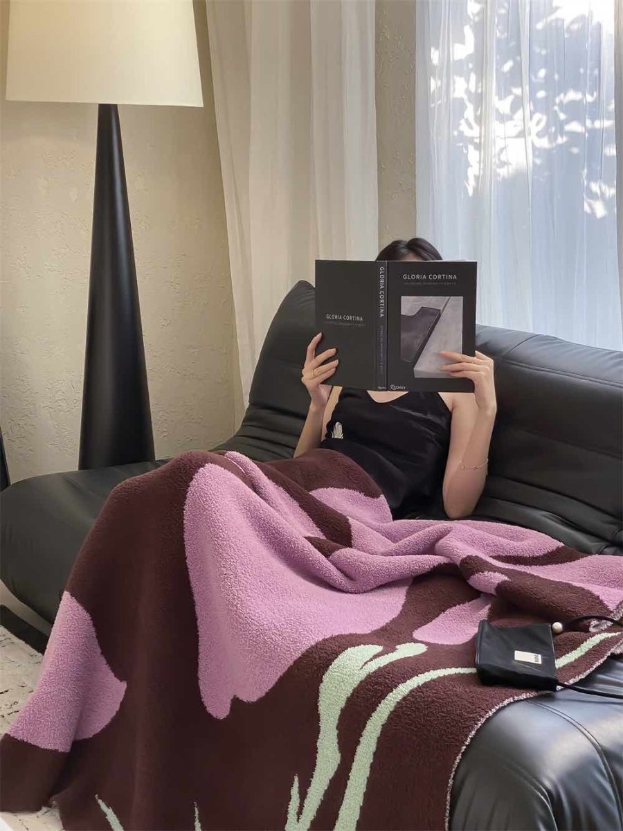 Terracotta Iris Throw Blanket - Warm Thick Earthy Tone Fall Blanket - Iris Throw Blanket - INSPECIAL HOME