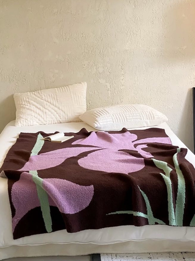 Terracotta Iris Throw Blanket - Warm Thick Earthy Tone Fall Blanket - Iris Throw Blanket - INSPECIAL HOME