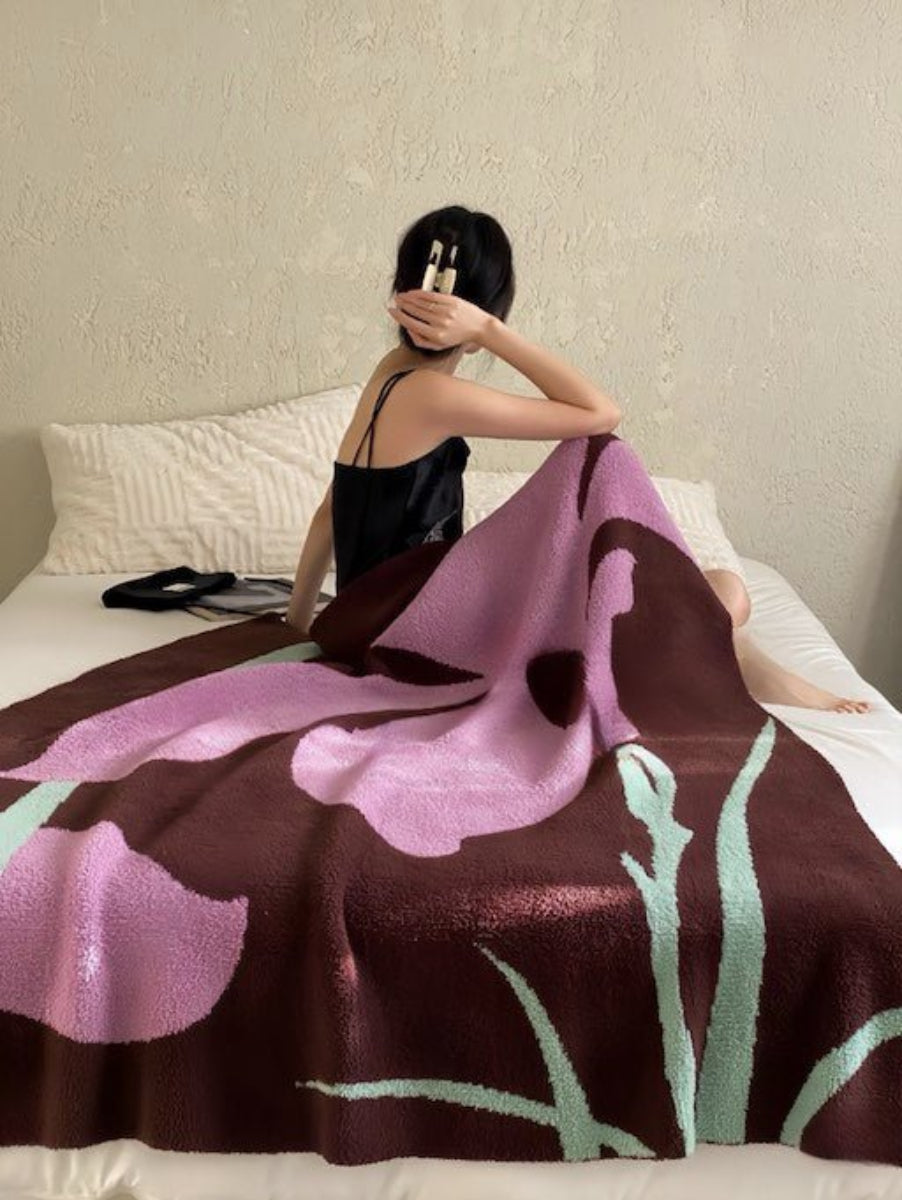 Terracotta Iris Throw Blanket - Warm Thick Earthy Tone Fall Blanket - Iris Throw Blanket - INSPECIAL HOME