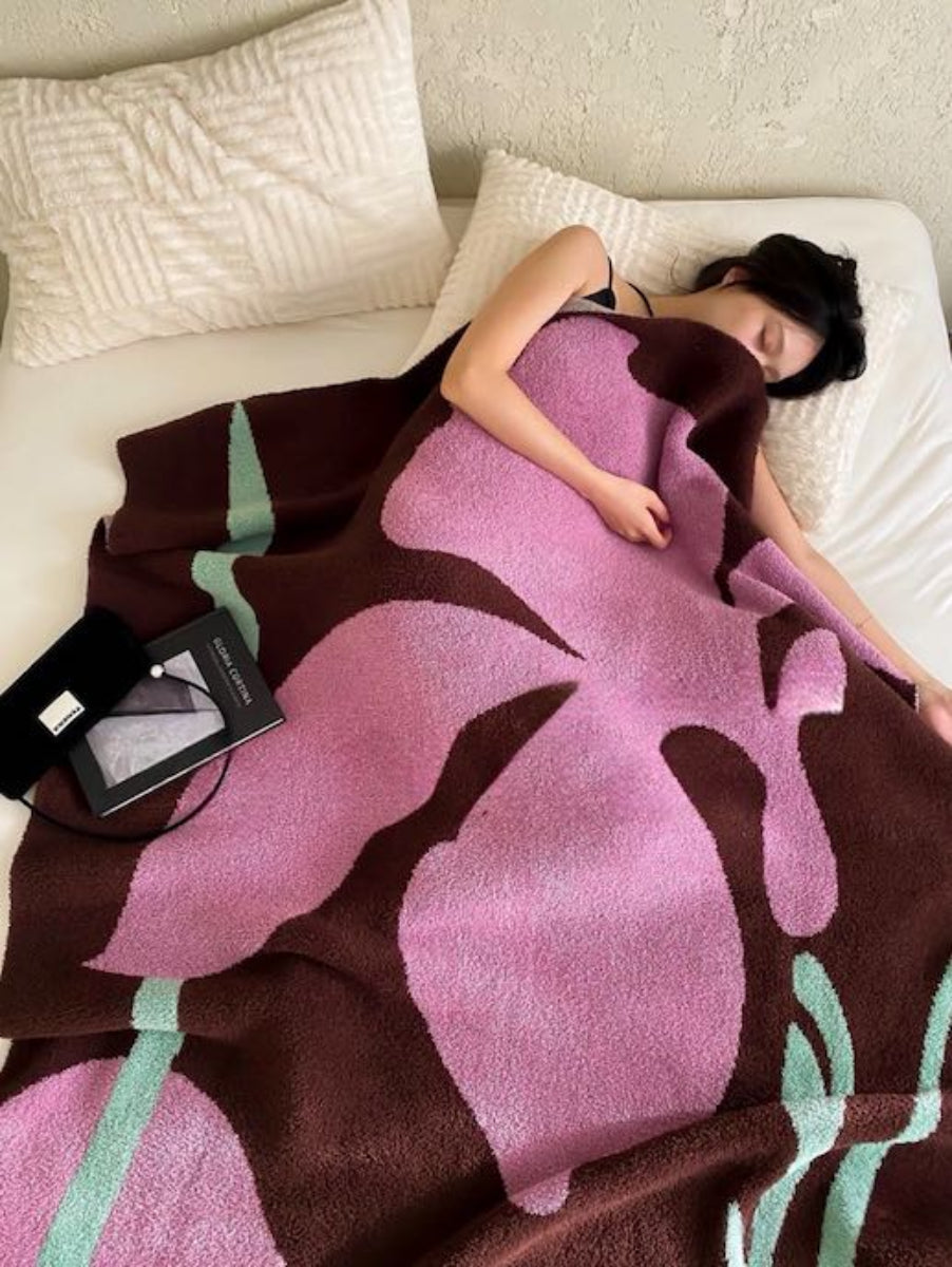 Terracotta Iris Throw Blanket - Warm Thick Earthy Tone Fall Blanket - Iris Throw Blanket - INSPECIAL HOME