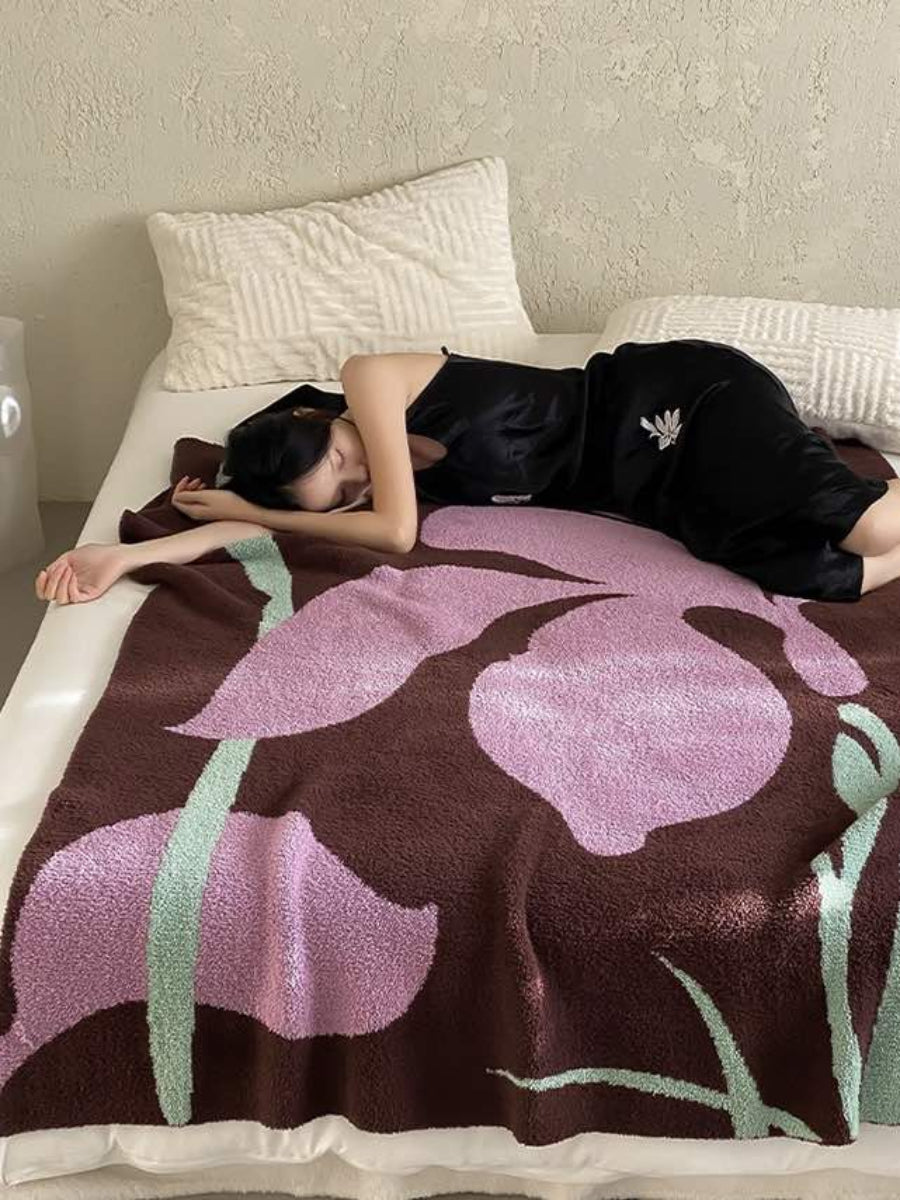 Terracotta Iris Throw Blanket - Warm Thick Earthy Tone Fall Blanket - Iris Throw Blanket - INSPECIAL HOME