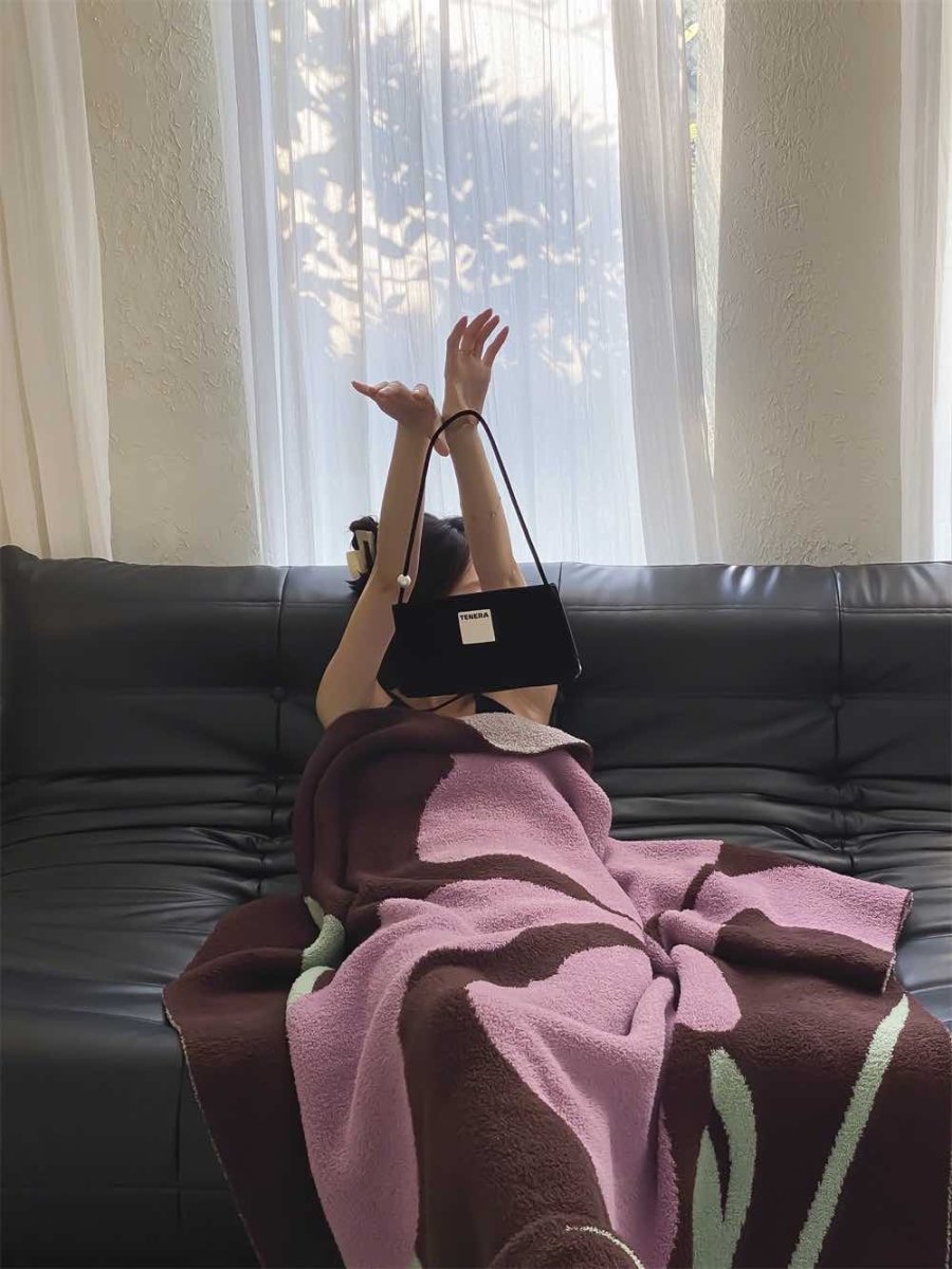 Terracotta Iris Throw Blanket - Warm Thick Earthy Tone Fall Blanket - Iris Throw Blanket - INSPECIAL HOME