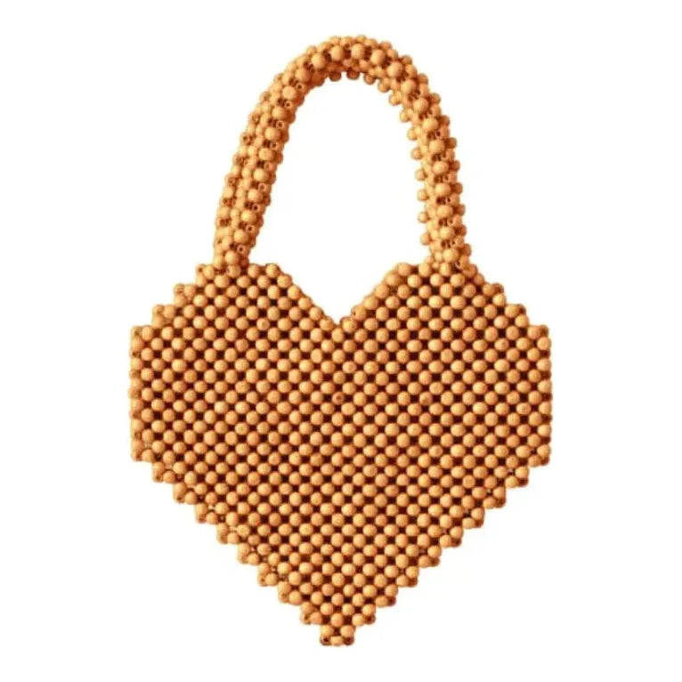 BrunnaCo One size / Natural / Wood Hati Heart Wood-Beaded Tote Bag by BrunnaCo