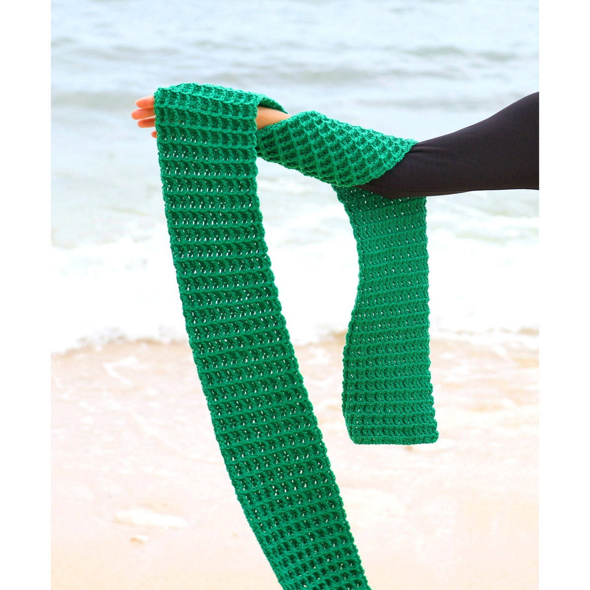 BrunnaCo One size / Kelly Green / 100% Cotton Waffle Crochet Scarf in Green by BrunnaCo