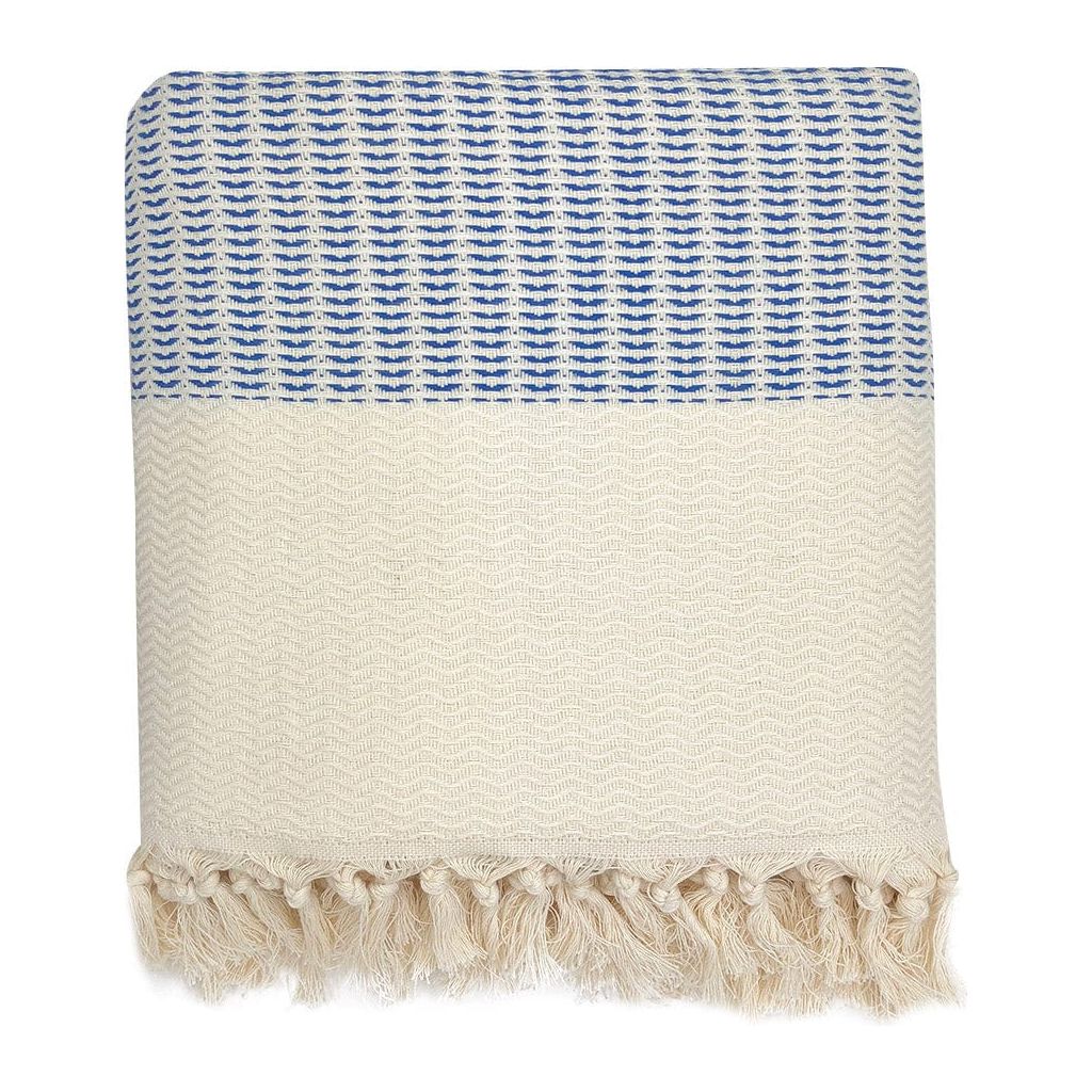 SLATE + SALT Cobalt Plush Wavy Turkish Throw by SLATE + SALT