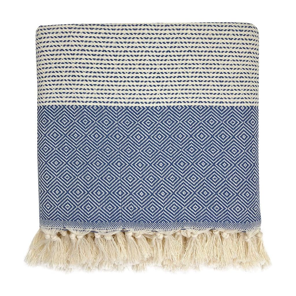 SLATE + SALT Cobalt Diamond Stripe Turkish Throw by SLATE + SALT