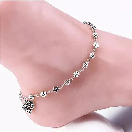 VistaShops Lea Anklet With Vintage Style Heart and Flowers by VistaShops