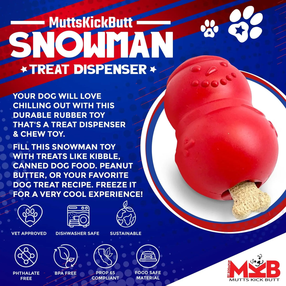 SodaPup/True Dogs, LLC Large Snowman Toy Snowman Durable Rubber Chew Toy &amp; Treat Dispenser by SodaPup/True Dogs, LLC