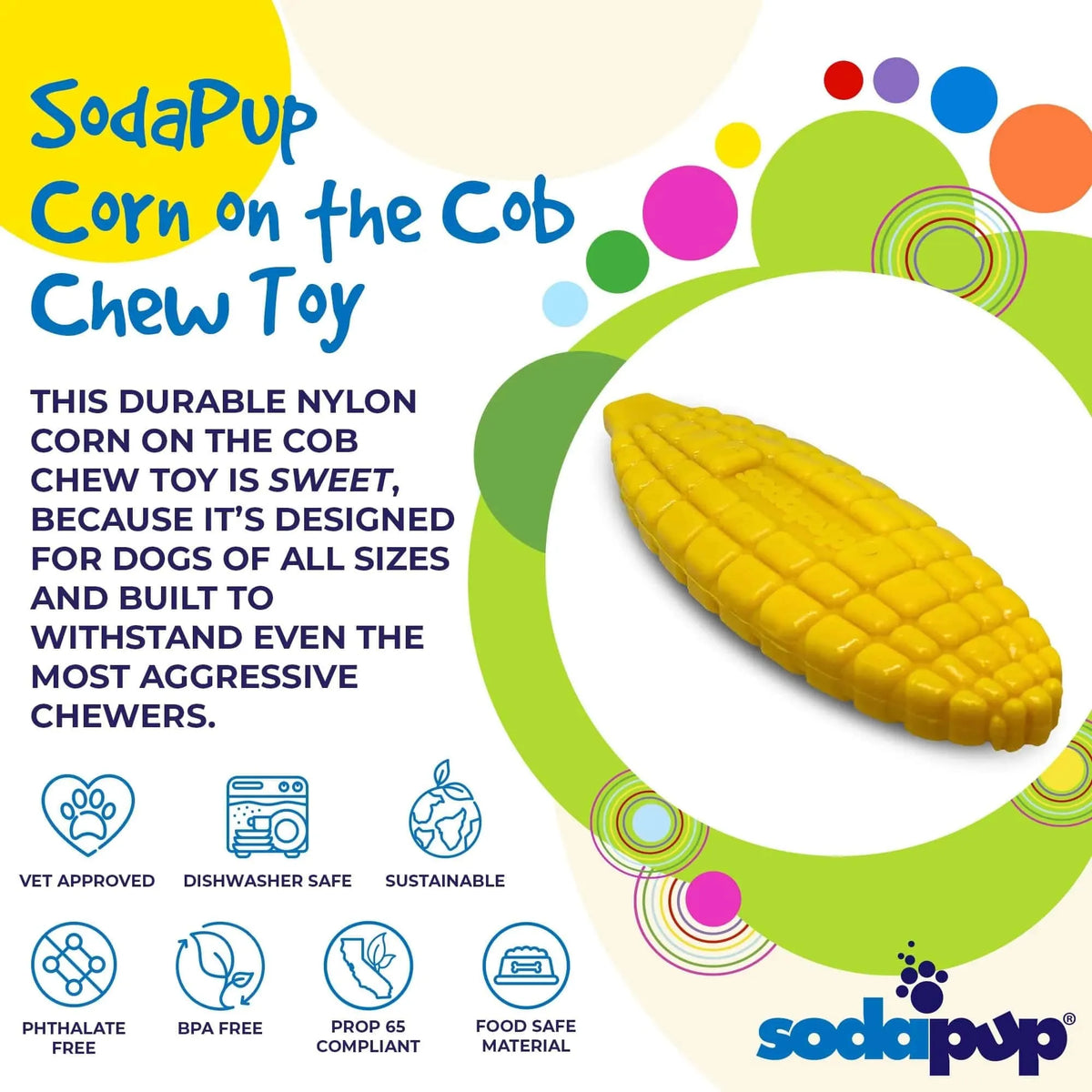 SodaPup/True Dogs, LLC Corn on the Cob Nylon Toy - Yellow Corn on the Cob Ultra Durable Nylon Dog Chew Toy by SodaPup/True Dogs, LLC